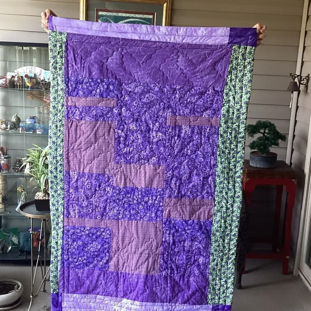 NWT Hand Crafted Greens and Purples Quilt